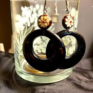 Vintage Dangle Circle Earrings with gorgeous floral beading